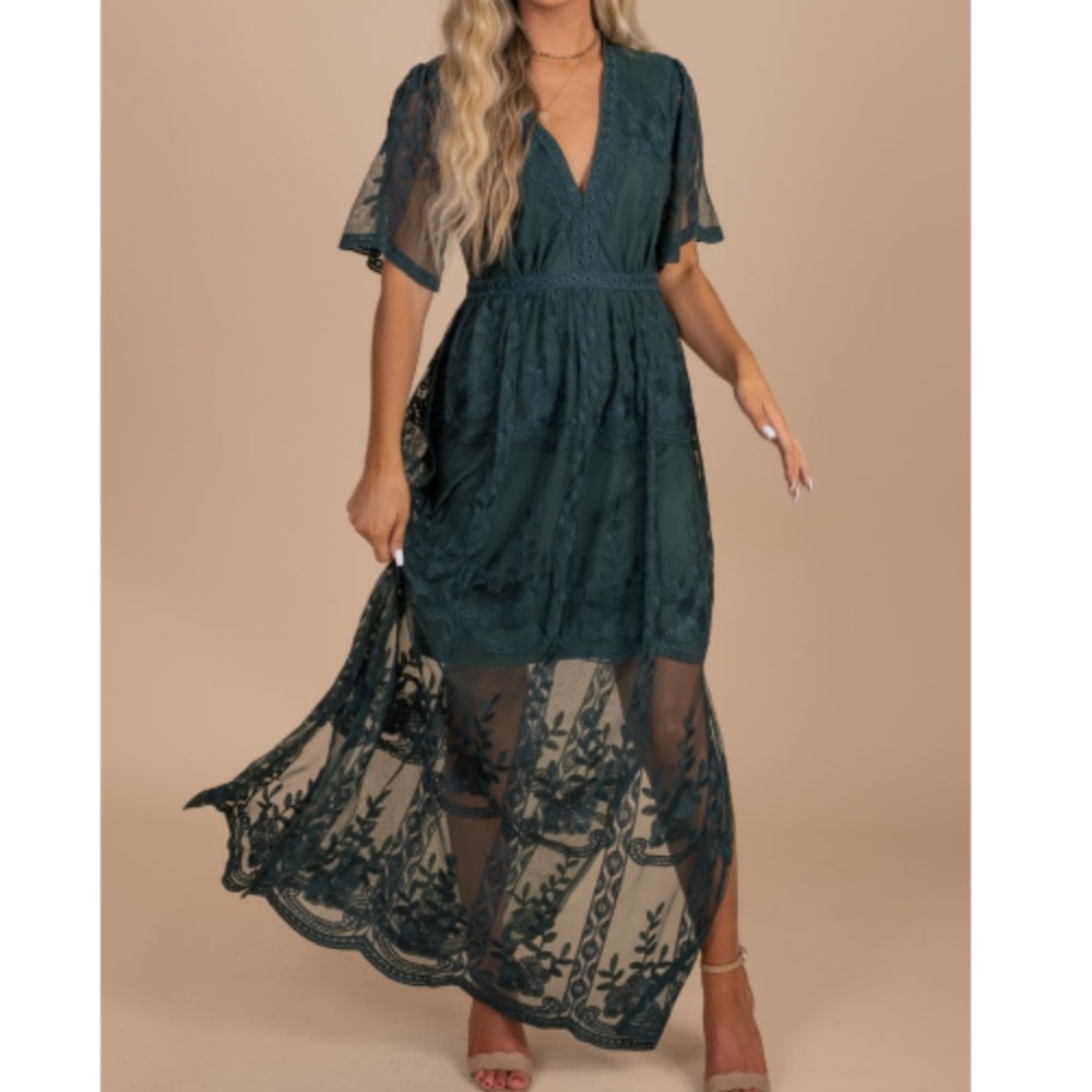 Light My Fire Dark Teal Lace Maxi Dress